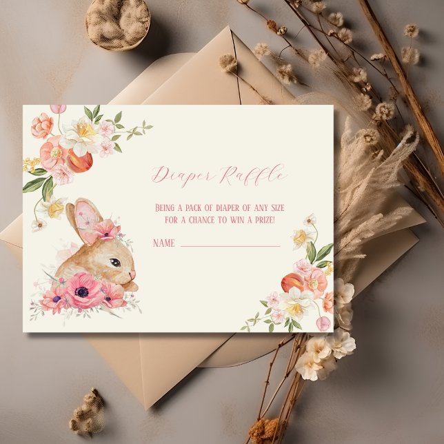Blush pink floral bunny diaper raffle  enclosure card (Creator Uploaded)