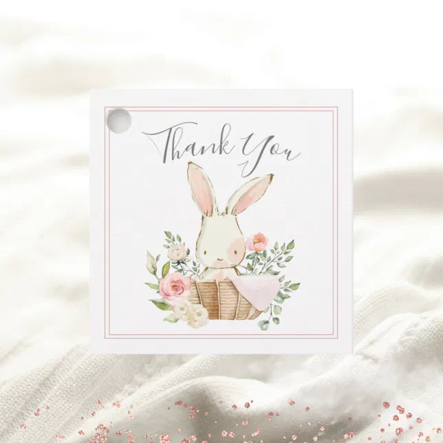 Blush Pink Floral Bunny Rabbit Baby Shower Favor Tags | Zazzle