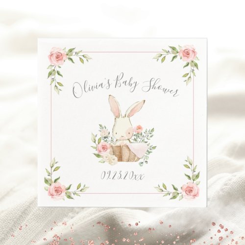 Blush Pink Floral Bunny Rabbit Baby Shower Napkins