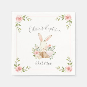 Blush Pink Floral Bunny Rabbit Baptism Napkins