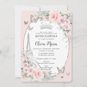 Rounded Pink Butterfly Quinceañera Invitations & Invitation