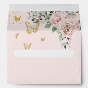 Blush Pink Floral Butterflies Quinceañera Birthday Envelope