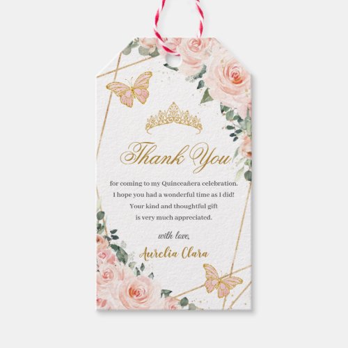 Blush Pink Floral Butterflies Quinceaera Birthday Gift Tags