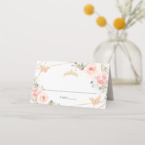 Blush Pink Floral Butterflies Quinceaera Birthday Place Card