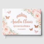 Blush Pink Floral Butterflies Rose Gold Quince XV  Foil Guest Book<br><div class="desc">Cherish your special day for the years to come with a customized foil guest book. Featuring enchanting soft blush pink roses, a rose gold princess crown and fluttering butterflies. Personalize it with your details easily and quickly, simply press the customise it button to further re-arrange and format the style and...</div>