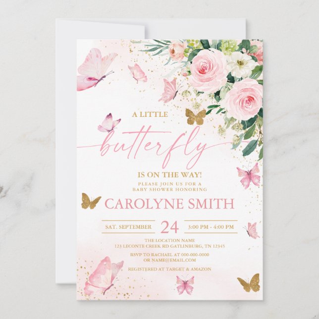 Blush Pink Floral Butterfly Baby Shower Invitation (Front)