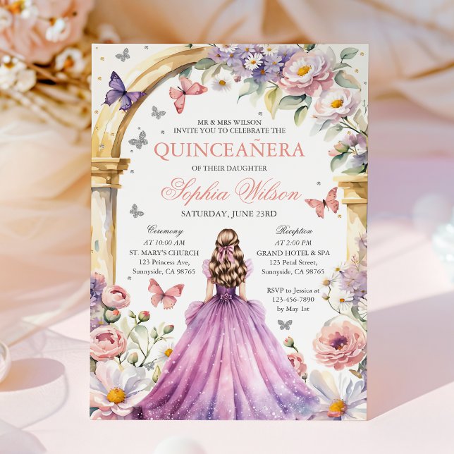 Blush Pink Floral Butterfly Quinceanera Invitation (Creator Uploaded)