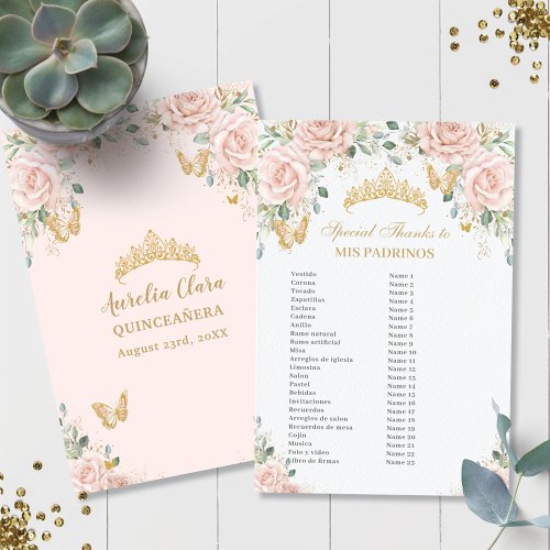 Blush Pink Floral Butterfly Quinceaera Padrinos 