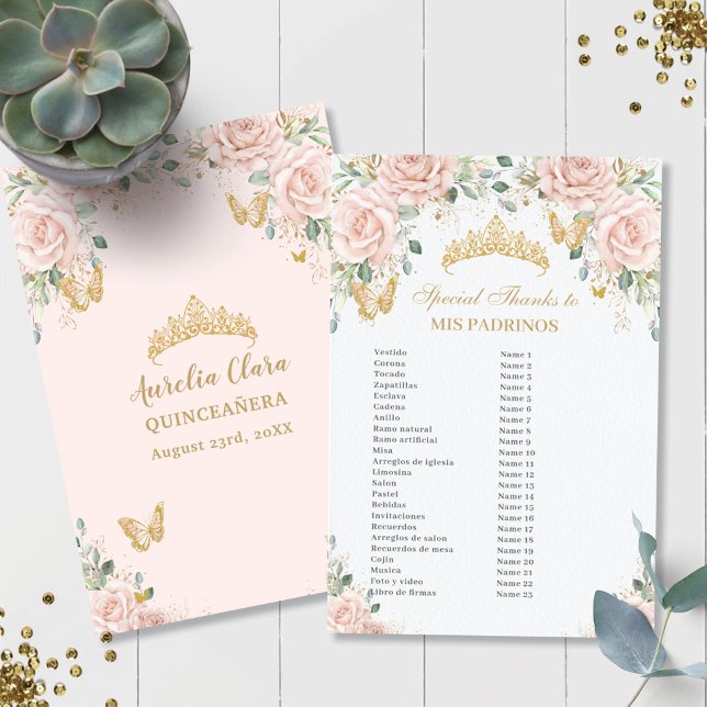 Blush Pink Floral Butterfly Quinceañera Padrinos  (Creator Uploaded)