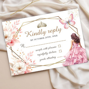 Blush Pink Floral Butterfly Sweet 16 Rsvp Cards