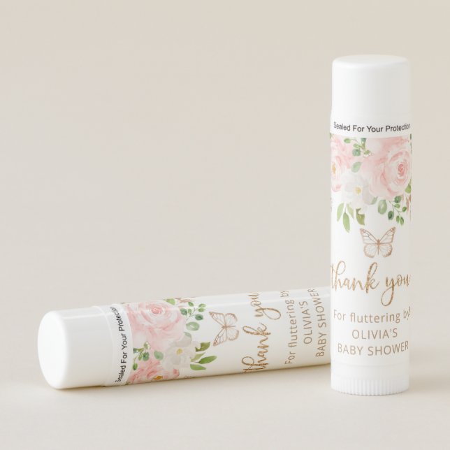 Blush  pink floral butterfly Thank you Lip Balm (Front)