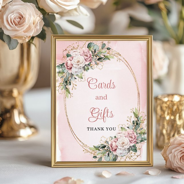 Blush Pink Floral Cards and Gifts Baby Shower Sign (Blush Pink Floral Cards and Gifts Baby Shower Display)