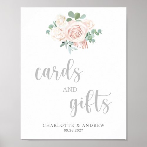 Blush Pink Floral Cards and Gifts Wedding Sign