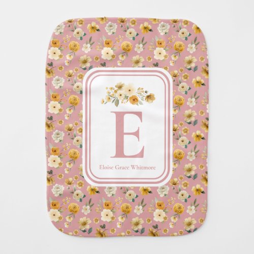 Blush Pink Floral Carriage Baby Burp Cloth