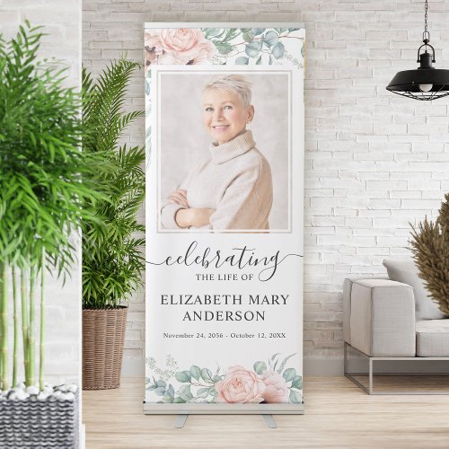 Blush Pink Floral Celebration of Life Photo Retractable Banner