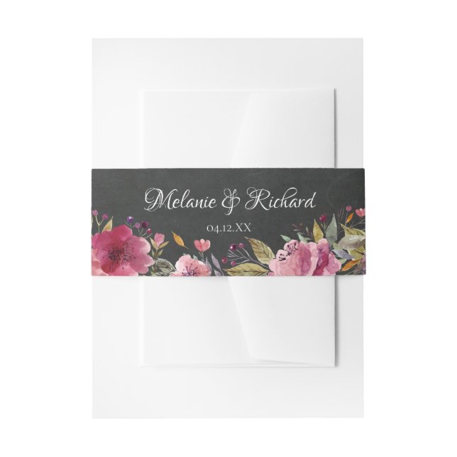 Blush Pink Floral Chalkboard Invitation Belly Band (Front Example)