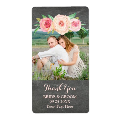 Blush Pink Floral Chalkboard Photo Wedding Label