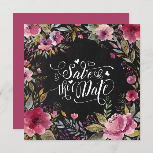 Blush Pink Floral Chalkboard Save the Date Card