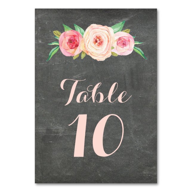 Blush Pink Floral Chalkboard Table Number Cards (Front)