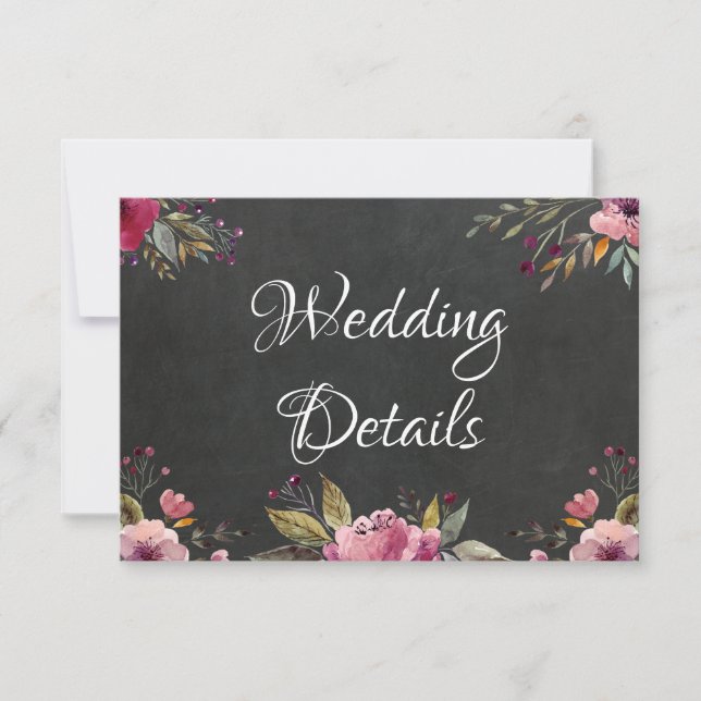 Blush Pink Floral Chalkboard Wedding Info Card (Front)