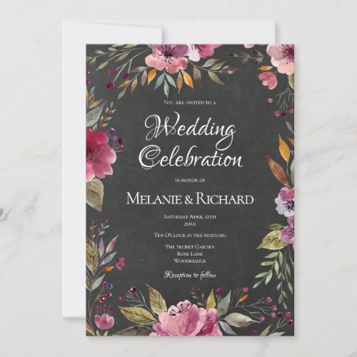Blush Pink Floral Chalkboard Wedding Invitation