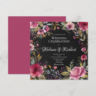 Blush Pink Floral Chalkboard Wedding Invitation