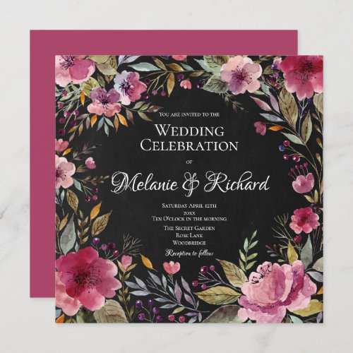 Blush Pink Floral Chalkboard Wedding Invitation