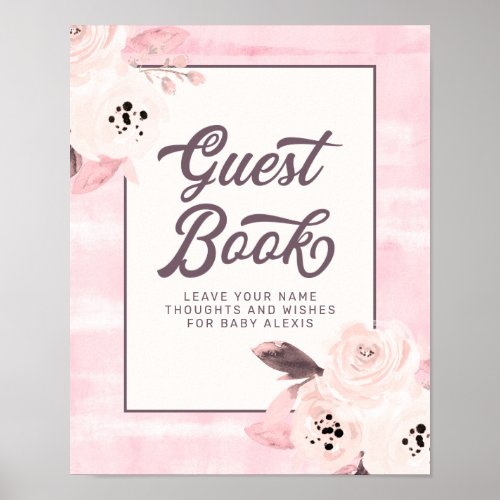 Blush Pink Floral Chic Baby Shower Guest Book Sign