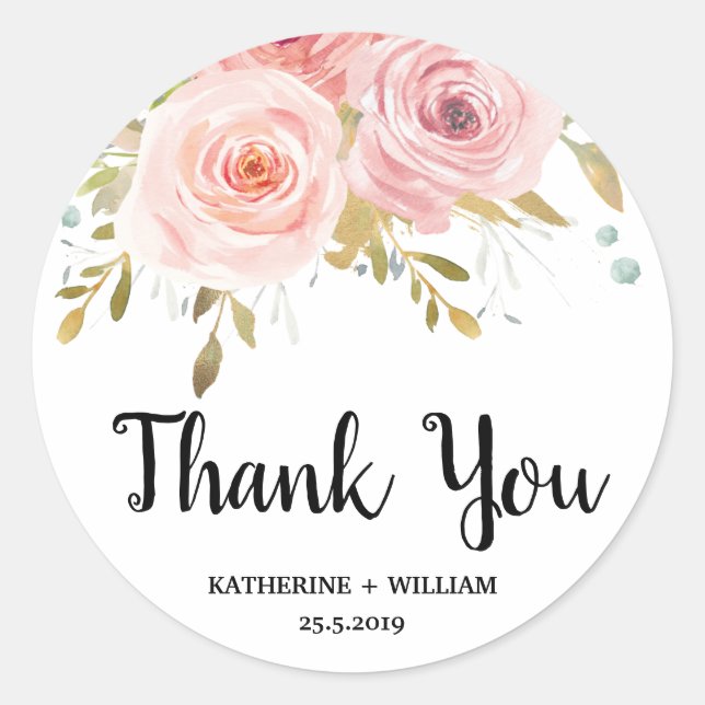 Blush Pink Floral Chic Wedding Favor Stickers (Front)