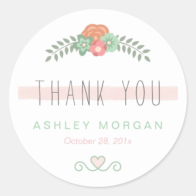 Blush Pink Floral Chic Wedding Favor Thank You Classic Round Sticker