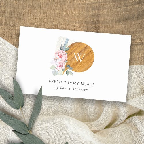 Blush Pink Floral Chopping Board Napkin Catering Business Card