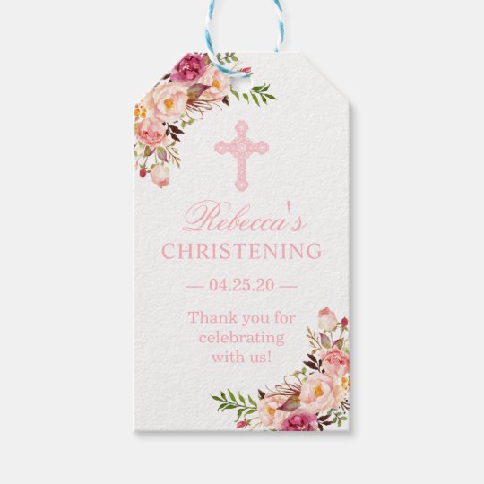 Personalized Favor Tags Floral Cross Baptism Tags Set of 20