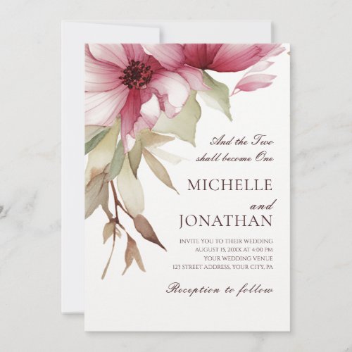 Blush Pink Floral Christian Bible Verse Wedding Invitation