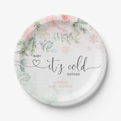 Blush pink floral Christmas Paper Plates