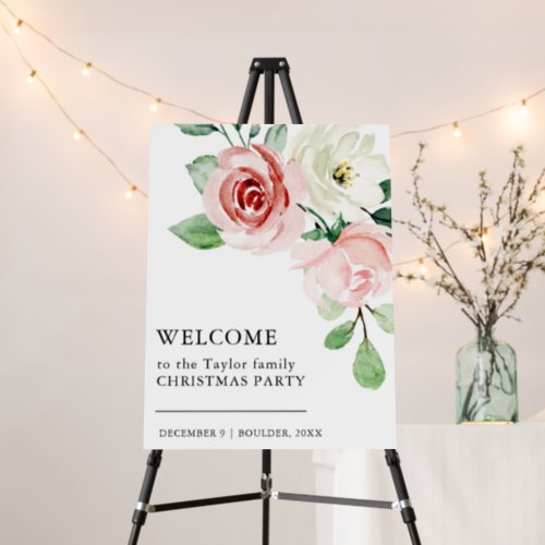 Blush Pink Floral Christmas Party Welcome Sign