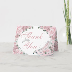 Blush Pink Floral Cinderella Quinceañera Birthday Letterpress Thank You Card