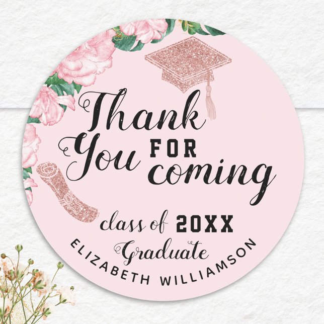 Blush Pink Floral Class of 2025 Graduate Thank You Classic Round Sticker (Creator Uploaded)