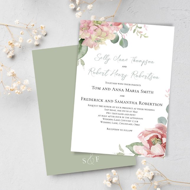 Blush Pink Floral Classic Wedding Invitation (Elegant floral wedding invitations. )