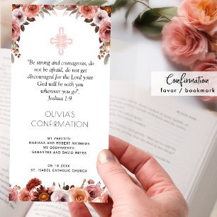 Blush Pink Floral Confirmation Bookmark Favor Thank You Card