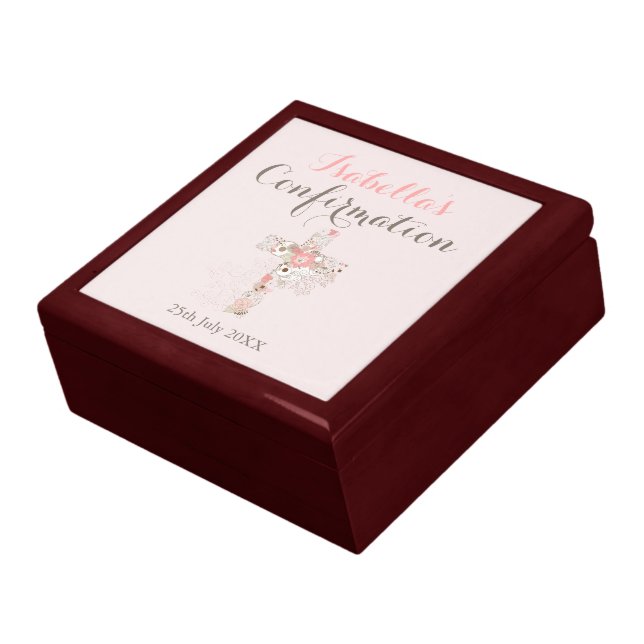 Blush pink floral confirmation cross name  gift bo box (Side)