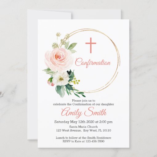 Blush Pink Floral Confirmation Invitation | Zazzle