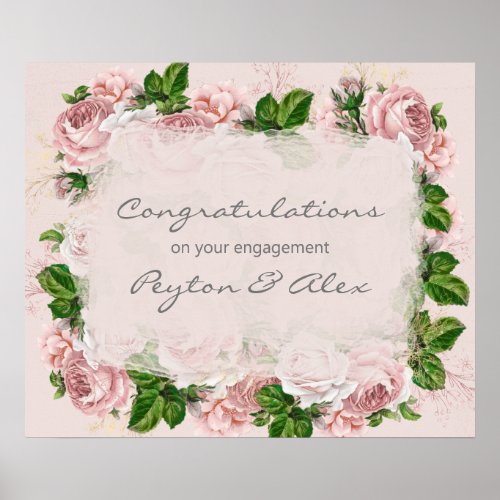 Blush Pink Floral Congratulations Engagement Poster