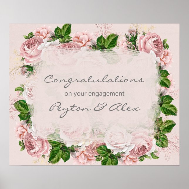 Blush Pink Floral Congratulations Engagement Poster (Front)