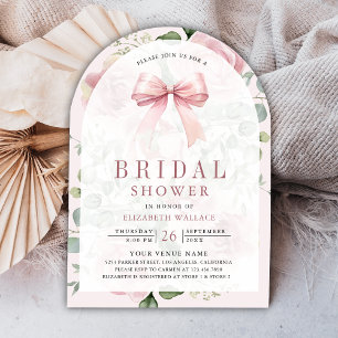 Blush Pink Floral Coquette Bow Arch Bridal Shower Invitation