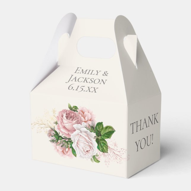 Blush Pink Floral Cream Wedding Favor Boxes (Front Side)