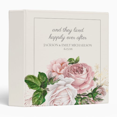 Blush Pink Floral Cream Wedding Happily Ever After 3 Ring Binder