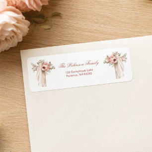 Blush Pink Floral Cross Baptism Label