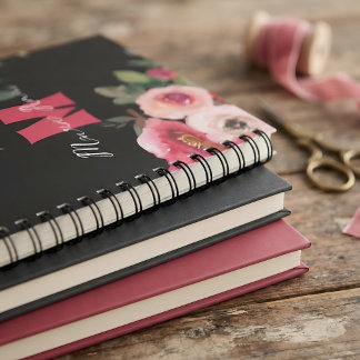 Blush Pink Floral Custom Monogram Name Notebook