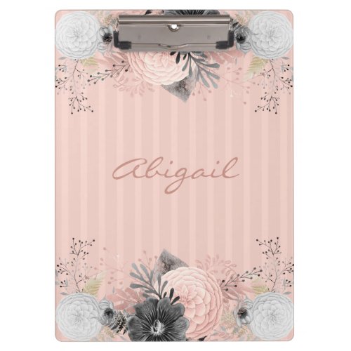 Blush Pink Floral Custom Name Clipboard