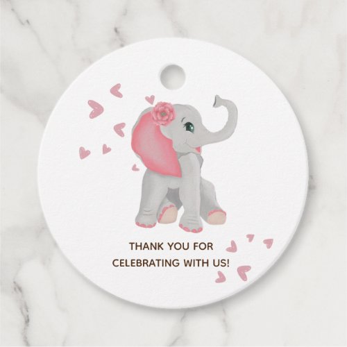 Blush Pink Floral Cute Baby Elephant Watercolor Fa Favor Tags